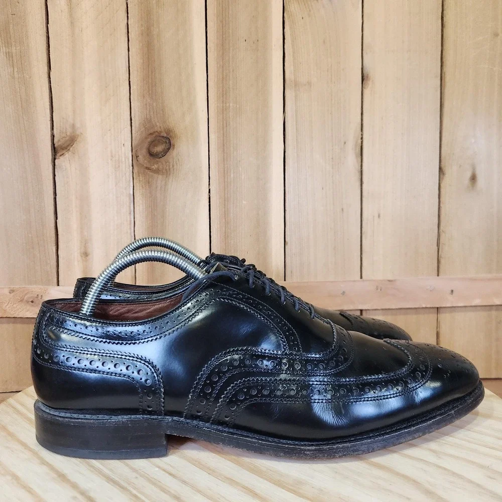 Allen Edmonds McAllister Shoes Mens 8.5‎ D Black Leather Wingtip Oxford USA
